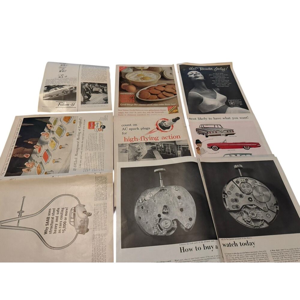 Vintage 1960s Magazine Ads Lot Cars‎ Food Home Bulova Nabisco SAAB Falcon Chevy